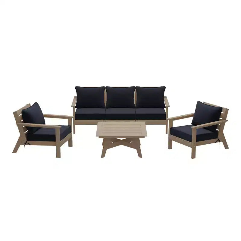 WestinTrends Avalon Outdoor 6-Piece Modular Sectional Patio Furniture Sofa Set, Weathered Wood/Navy Blue
