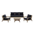 WestinTrends Avalon Outdoor 6-Piece Modular Sectional Patio Furniture Sofa Set, Weathered Wood/Navy Blue