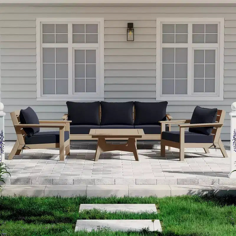 WestinTrends Avalon Salon de Jardin Modulable 6 Pièces, Bois Vieilli/Bleu Marine