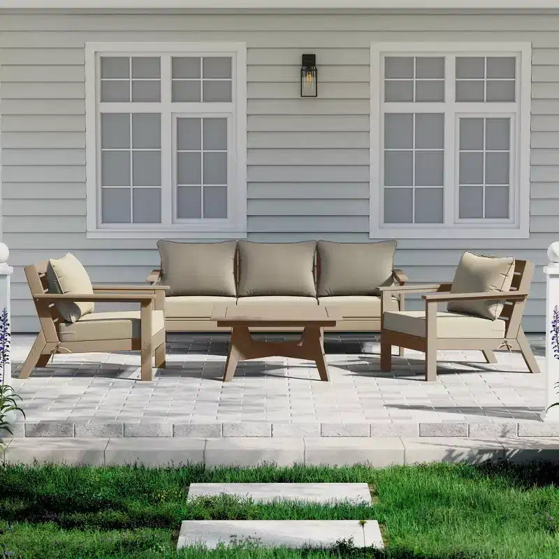 WestinTrends Avalon Ensemble de canapé modulaire d'extérieur 6 pièces, bois vieilli/beige