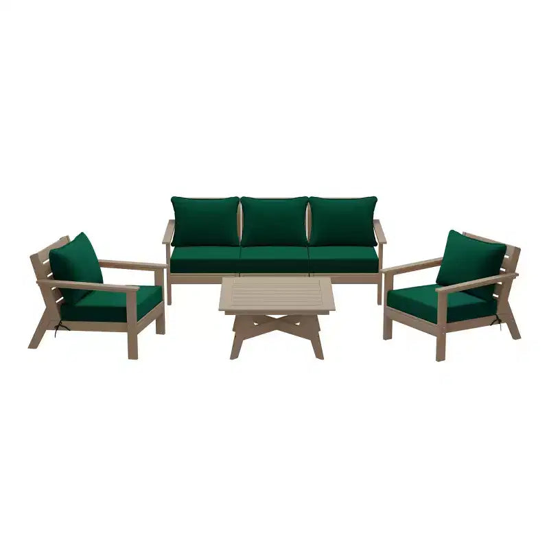 WestinTrends Avalon Outdoor 6-Piece Modular Sectional Patio Furniture Sofa Set, Weathered Wood/Green
