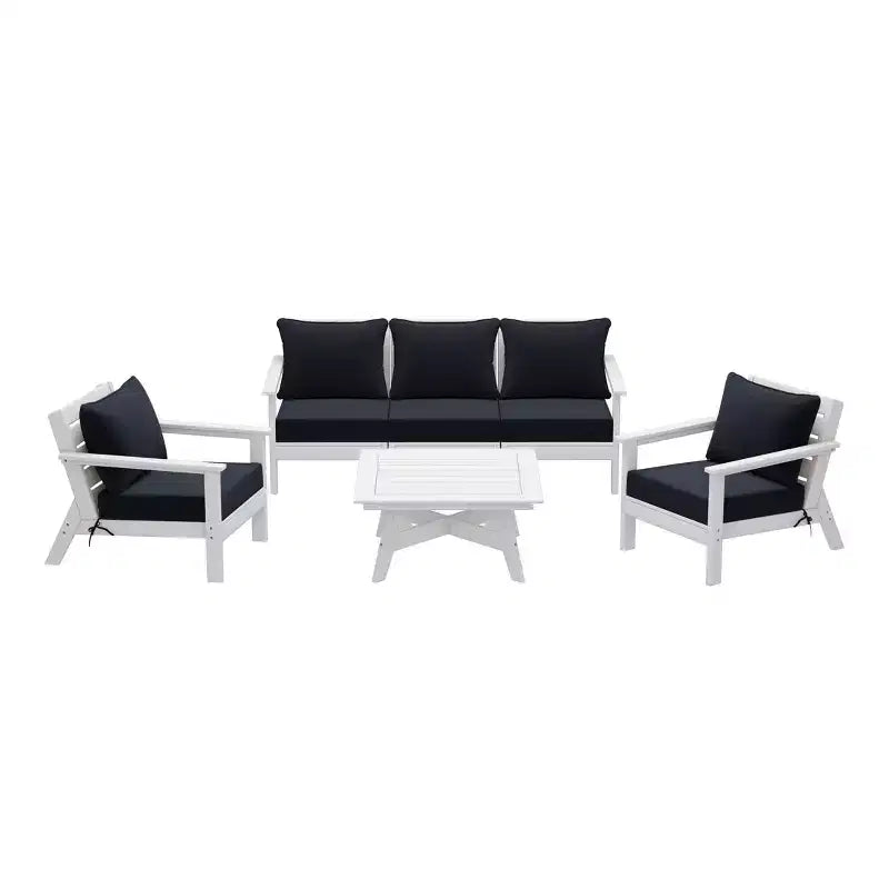 WestinTrends Avalon Outdoor 6-Piece Modular Sectional Patio Furniture Sofa Set, White/Navy Blue