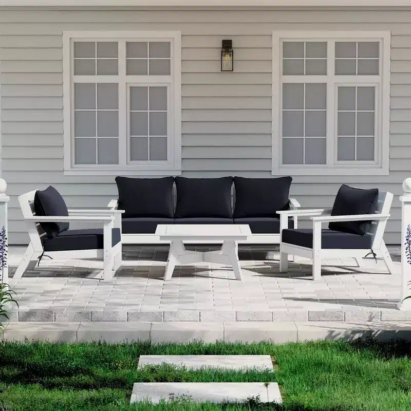 WestinTrends Avalon Salon de jardin modulaire 6 pièces, blanc/bleu marine