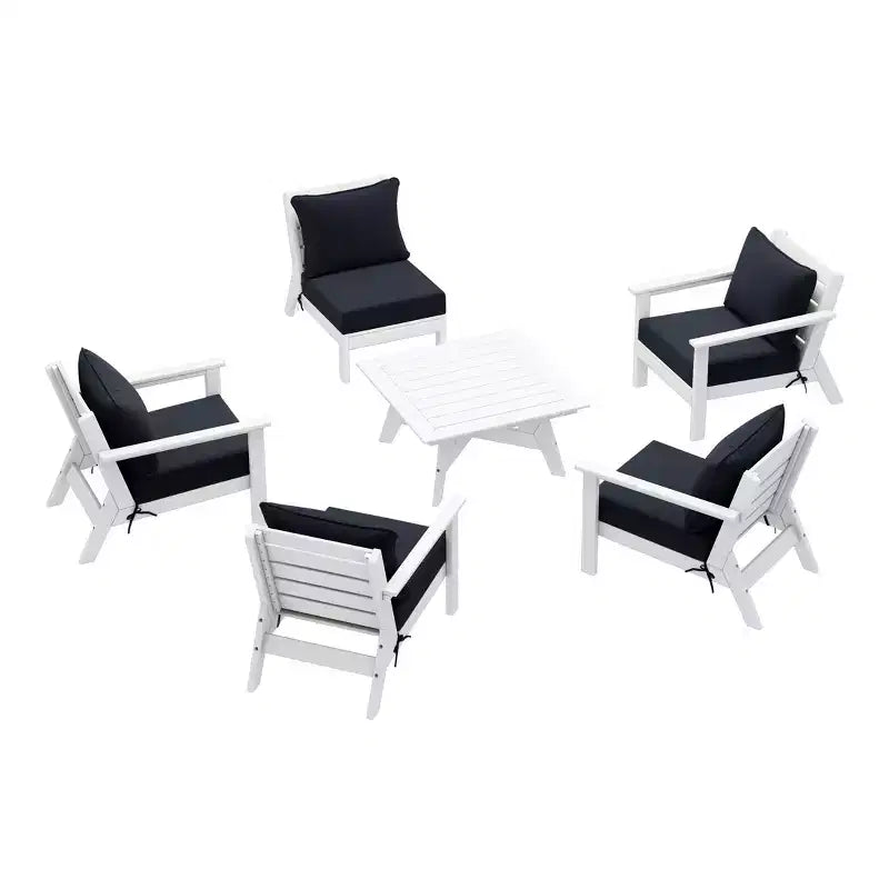 WestinTrends Avalon Salon de jardin modulaire 6 pièces, blanc/bleu marine