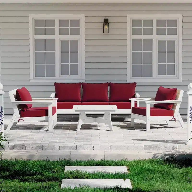 WestinTrends Avalon Salon de jardin modulaire 6 pièces, blanc/rouge