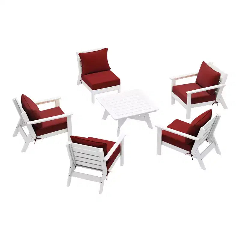 WestinTrends Avalon Salon de jardin modulaire 6 pièces, blanc/rouge