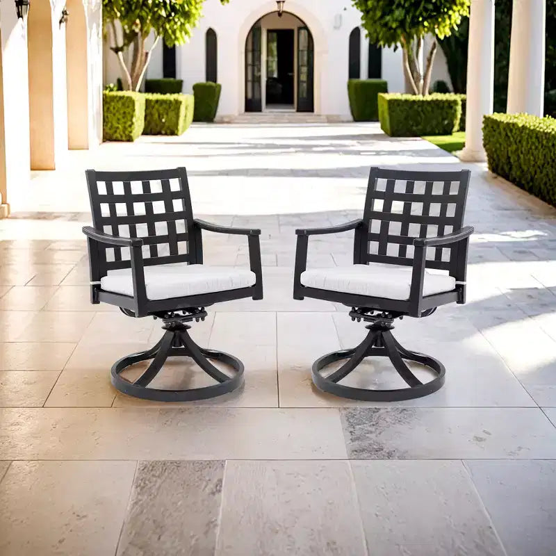 Fauteuils à bascule pivotants d'extérieur Christopher Knight Home Beau avec dossier en treillis et coussin amovible en tissu Sunbrella (Lot de 2)