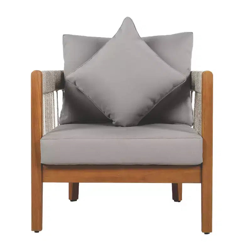 Christopher Knight Home Fauteuil club de patio Clifton en acacia rustique et corde, rembourré avec dossier incurvé