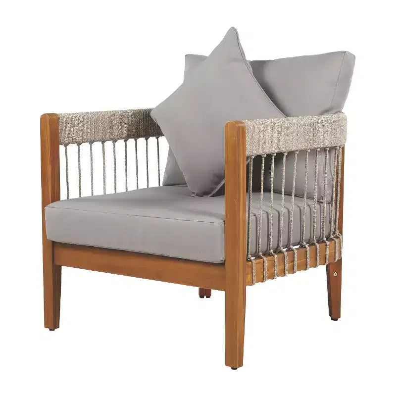 Christopher Knight Home Fauteuil club de patio Clifton en acacia rustique et corde, rembourré avec dossier incurvé