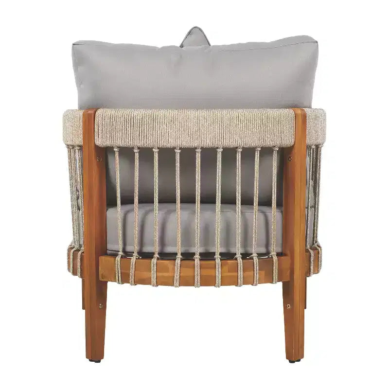Christopher Knight Home Fauteuil club de patio Clifton en acacia rustique et corde, rembourré avec dossier incurvé