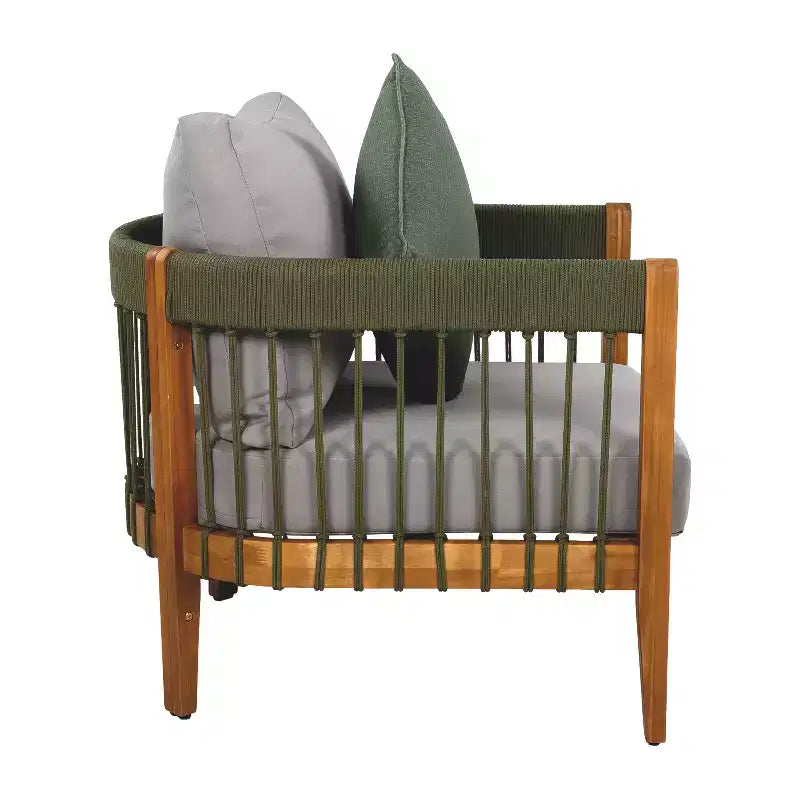 Christopher Knight Home Fauteuil club de patio Clifton en acacia rustique et corde, rembourré avec dossier incurvé
