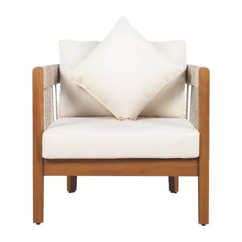 Christopher Knight Home Fauteuil club de patio Clifton en acacia rustique et corde, rembourré avec dossier incurvé