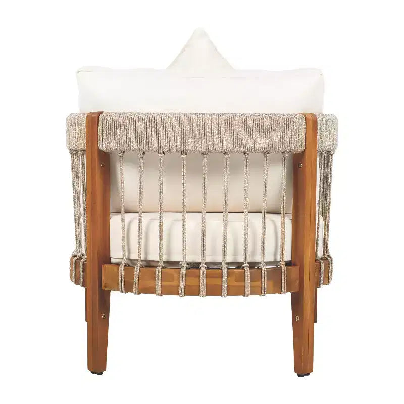 Christopher Knight Home Fauteuil club de patio Clifton en acacia rustique et corde, rembourré avec dossier incurvé