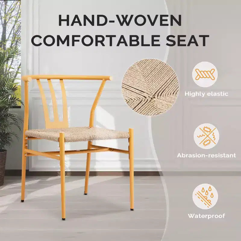 Chaise de salle à manger Karl en osier à cadre métallique jaune (lot de 4)
