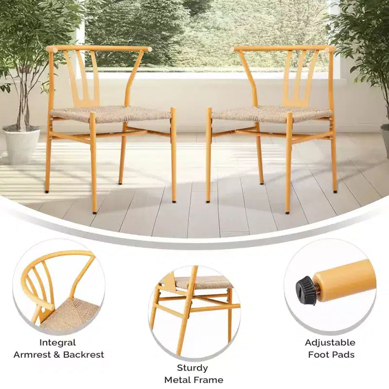 Chaise de salle à manger Karl en osier à cadre métallique jaune (lot de 4)