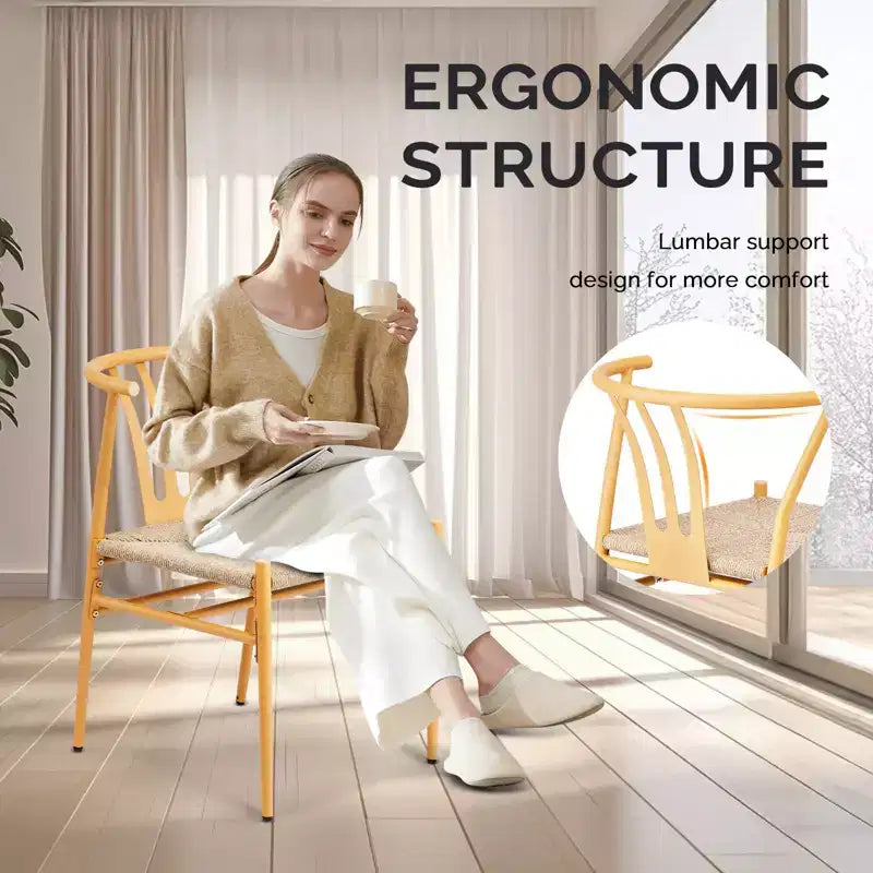 Chaise de salle à manger Karl en osier à cadre métallique jaune (lot de 4)