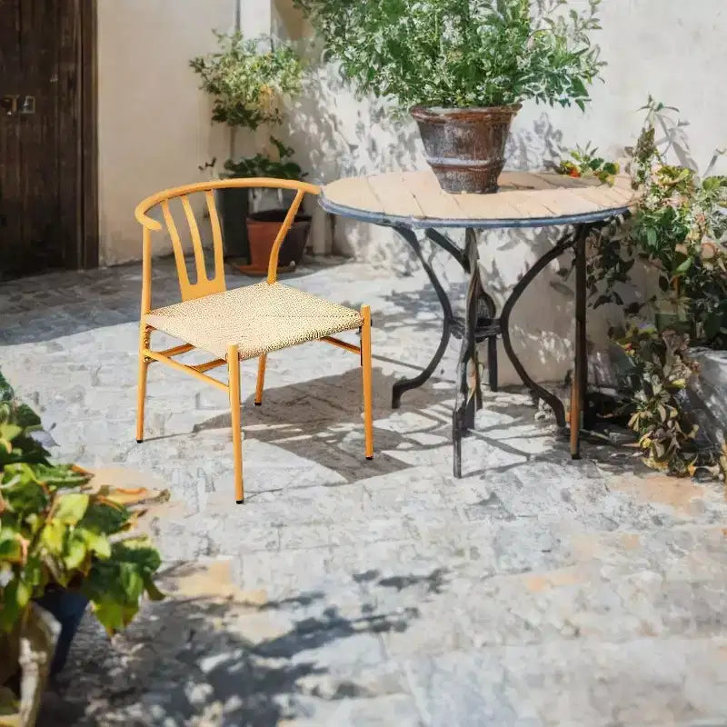 Chaise de salle à manger Karl en osier à cadre métallique jaune (lot de 4)