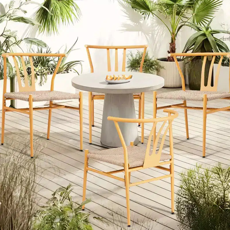 Chaise de salle à manger Karl en osier à cadre métallique jaune (lot de 4)