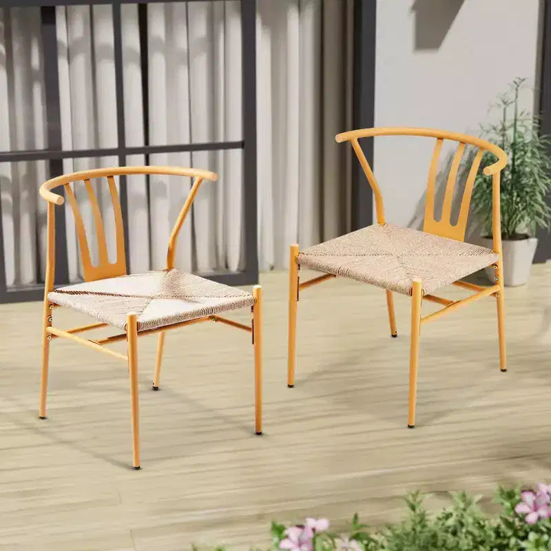 Chaise de salle à manger Karl en osier à cadre métallique jaune (lot de 4)