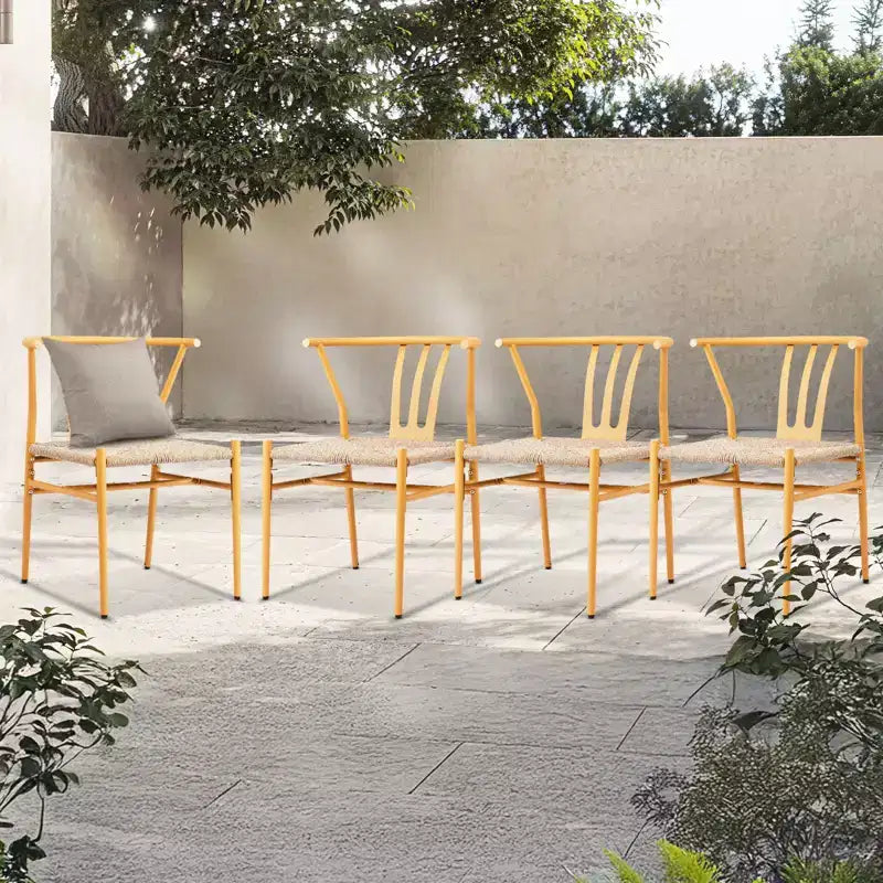 Chaise de salle à manger Karl en osier à cadre métallique jaune (lot de 4)