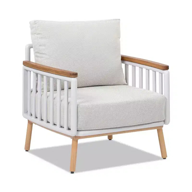 Jennifer Taylor Home Calarono 29 Teak & Aluminum Patio Accent Arm Chair, Sand Dune Chenille