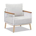 Jennifer Taylor Home Calarono 29 Teak & Aluminum Patio Accent Arm Chair, Sand Dune Chenille