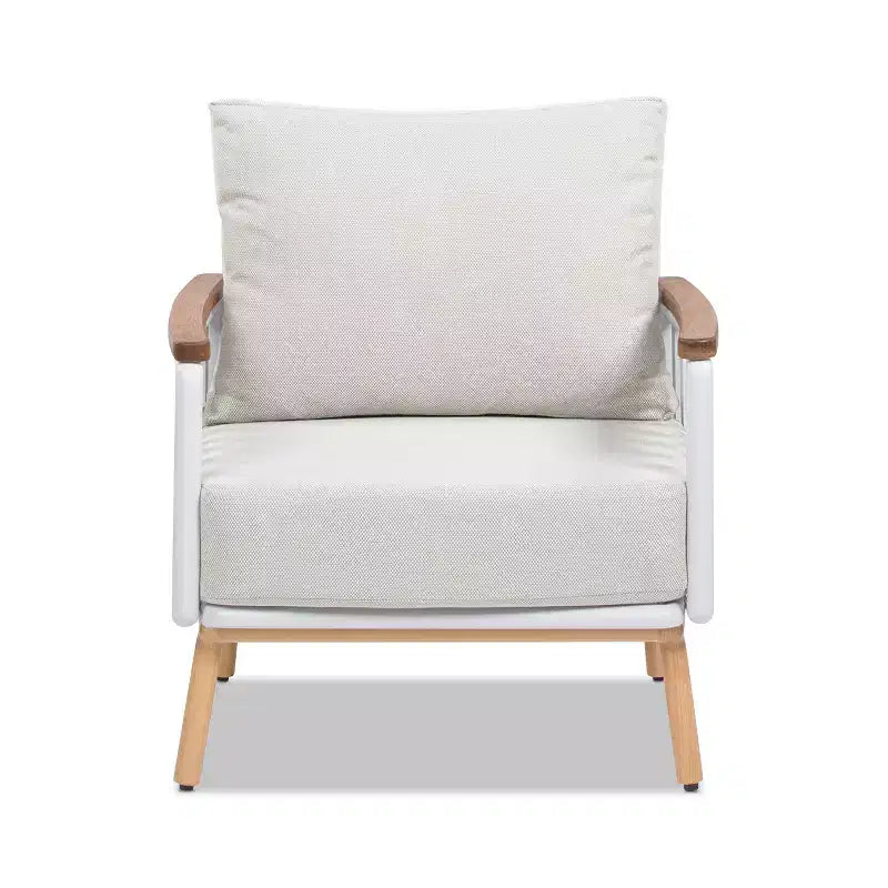 Fauteuil d'appoint de patio Calarono 29 de Jennifer Taylor Home en teck et aluminium, chenille couleur sable