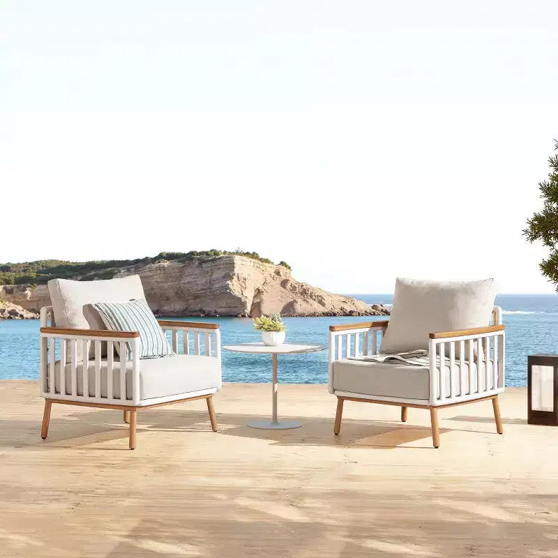 Fauteuil d'appoint de patio Calarono 29 de Jennifer Taylor Home en teck et aluminium, chenille couleur sable