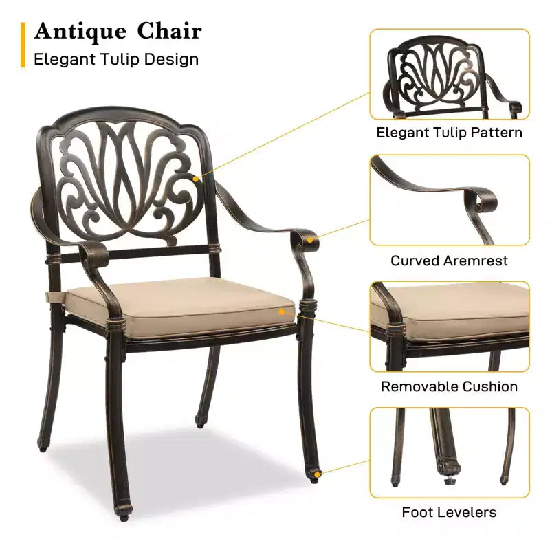 Karl Home | Fauteuil de salle à manger empilable en métal pour terrasse avec coussin