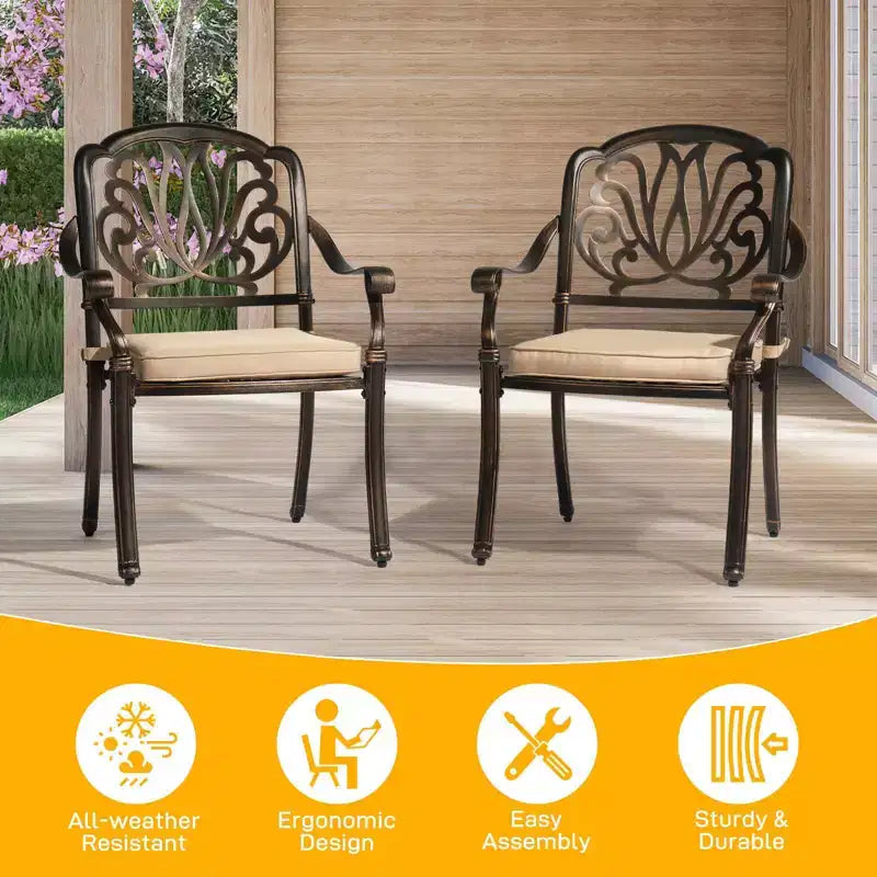 Karl Home | Fauteuil de salle à manger empilable en métal pour terrasse avec coussin