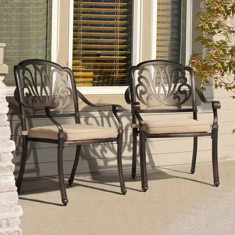 Karl Home | Fauteuil de salle à manger empilable en métal pour terrasse avec coussin
