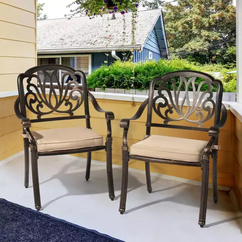 Karl Home | Fauteuil de salle à manger empilable en métal pour terrasse avec coussin