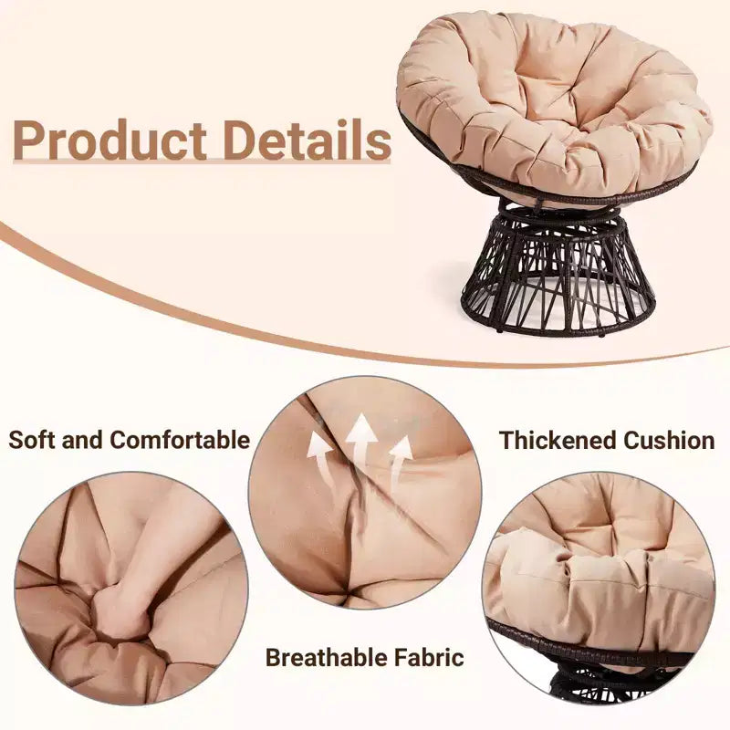 Karl Home | Fauteuil pivotant en osier marron avec coussin beige