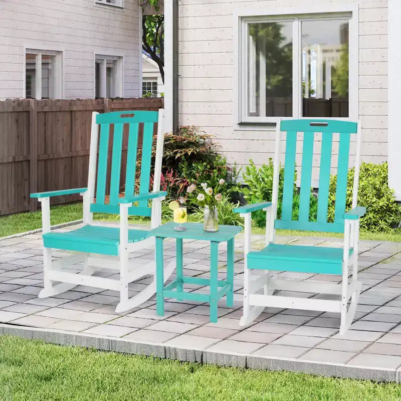Chaise à bascule d'extérieur Aoodor, fauteuil à bascule en PEHD à lattes avec accoudoirs, conception toutes saisons pour l'intérieur ou l'extérieur