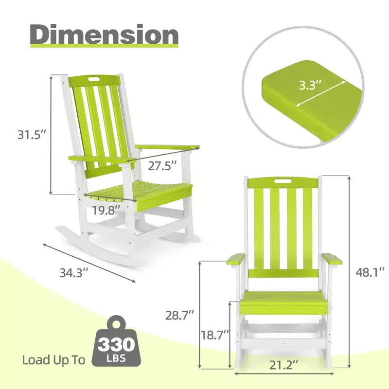 Chaise à bascule d'extérieur Aoodor, fauteuil à bascule en PEHD à lattes avec accoudoirs, conception toutes saisons pour l'intérieur ou l'extérieur