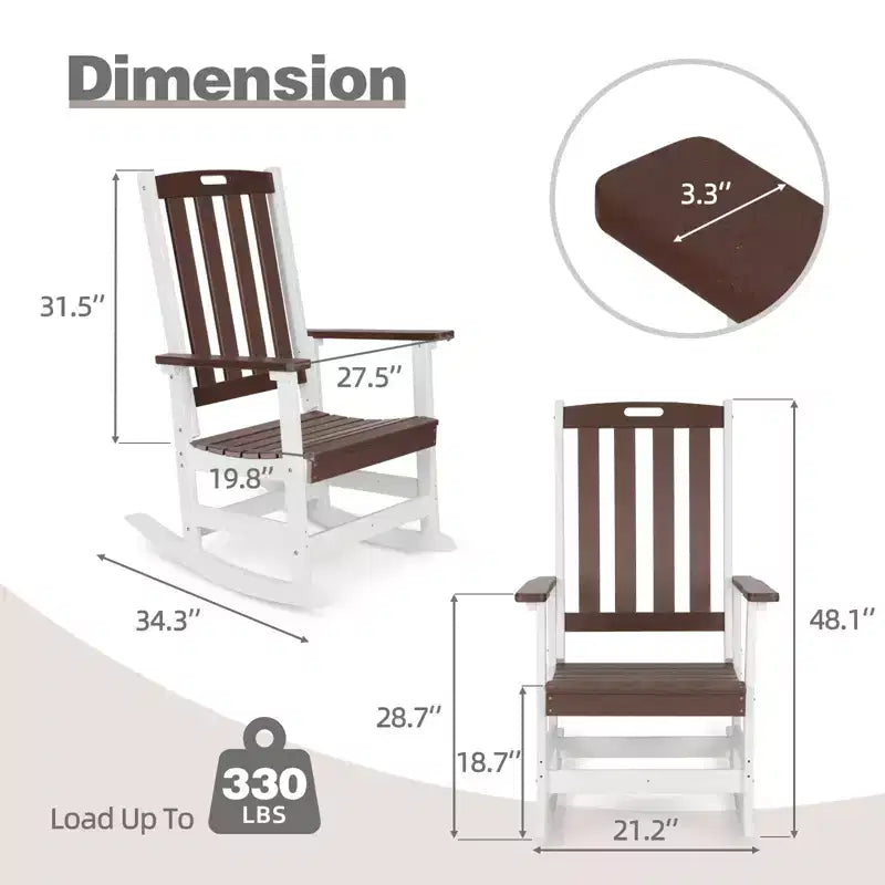 Chaise à bascule d'extérieur Aoodor, fauteuil à bascule en PEHD à lattes avec accoudoirs, conception toutes saisons pour l'intérieur ou l'extérieur