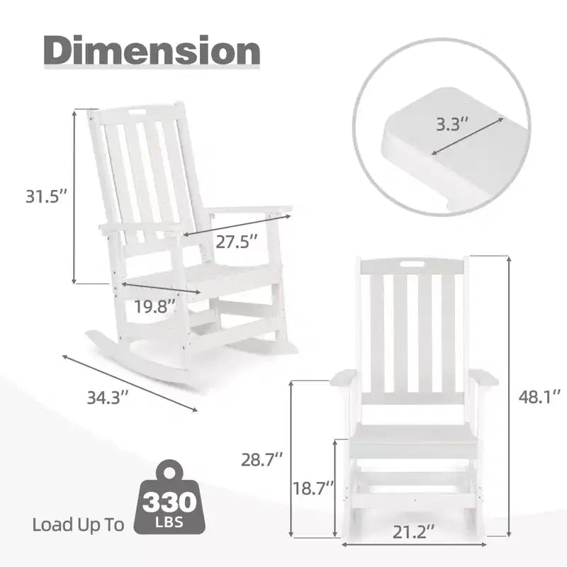 Chaise à bascule d'extérieur Aoodor, fauteuil à bascule en PEHD à lattes avec accoudoirs, conception toutes saisons pour l'intérieur ou l'extérieur