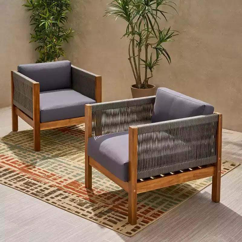Christopher Knight Home Laurel Fauteuil Club d'extérieur en bois d'acacia et corde avec coussins