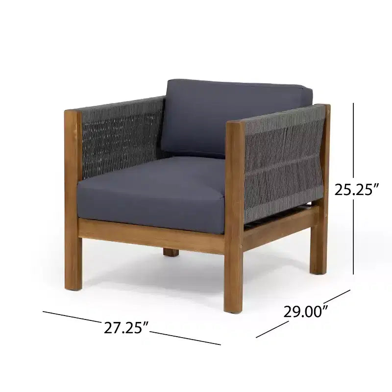 Christopher Knight Home Laurel Fauteuil Club d'extérieur en bois d'acacia et corde avec coussins
