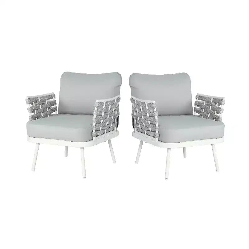 Christopher Knight Home Barbara – Chaises club modernes d'extérieur en métal et corde avec coussins (Lot de 2)