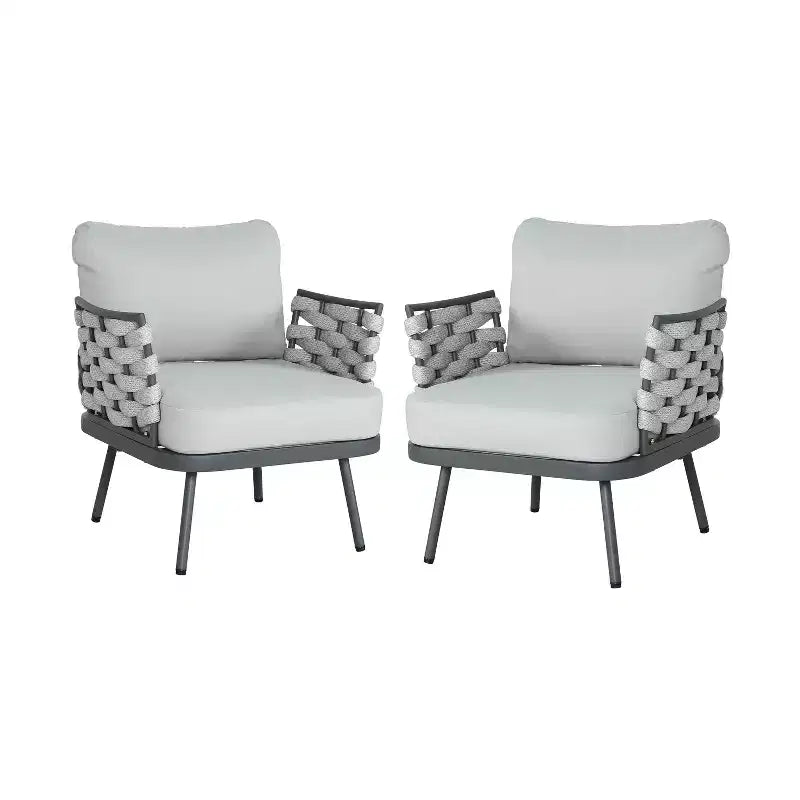 Christopher Knight Home Barbara – Chaises club modernes d'extérieur en métal et corde avec coussins (Lot de 2)