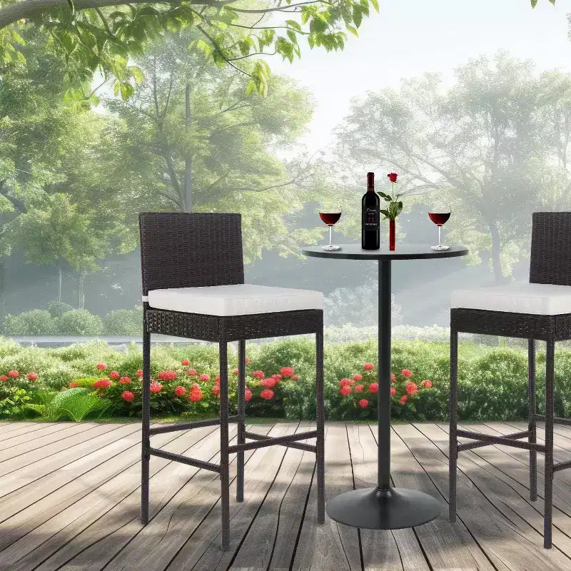 BestMassage Lot de 2 tabourets de bar modernes en osier pour terrasse, marron
