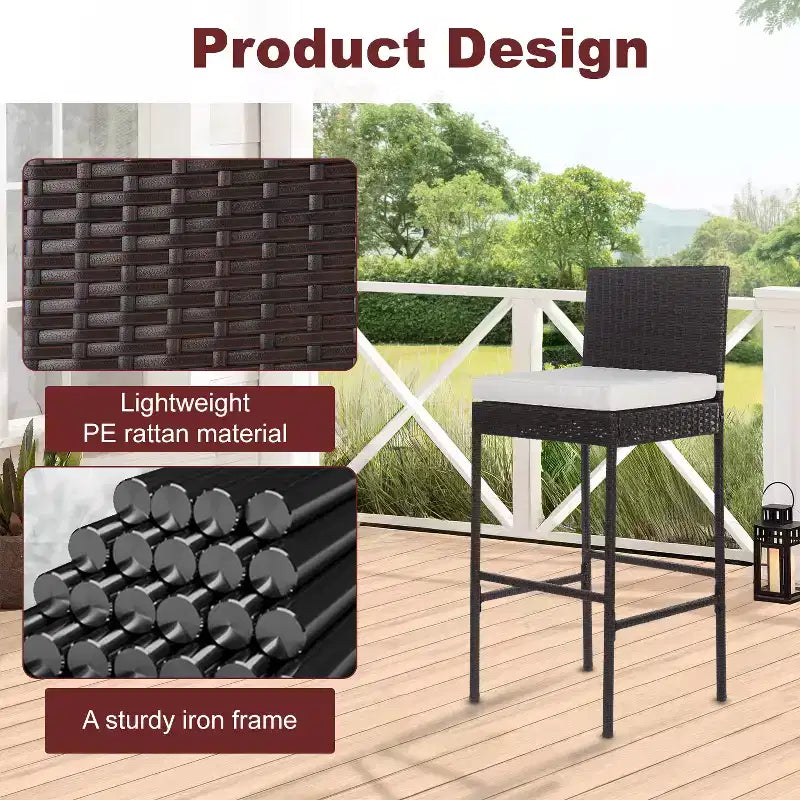 BestMassage Lot de 2 tabourets de bar modernes en osier pour terrasse, marron