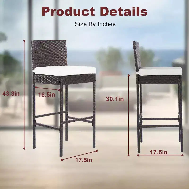 BestMassage Lot de 2 tabourets de bar modernes en osier pour terrasse, marron
