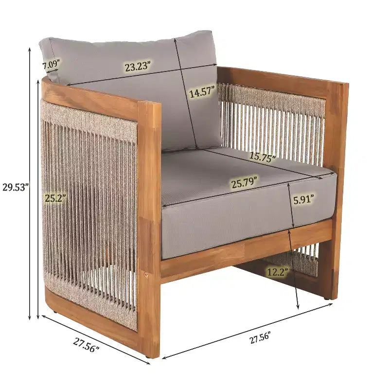 Christopher Knight Home Fauteuil club d'extérieur rustique Atoka en bois d'acacia et corde avec coussin résistant à l'eau