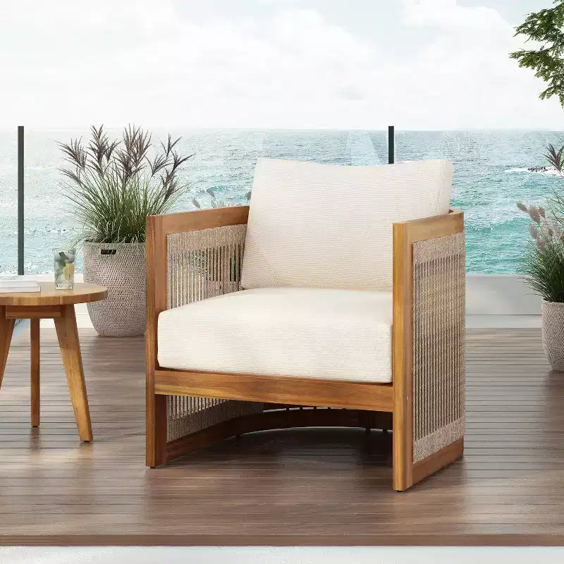 Christopher Knight Home Fauteuil club d'extérieur rustique Atoka en bois d'acacia et corde avec coussin résistant à l'eau