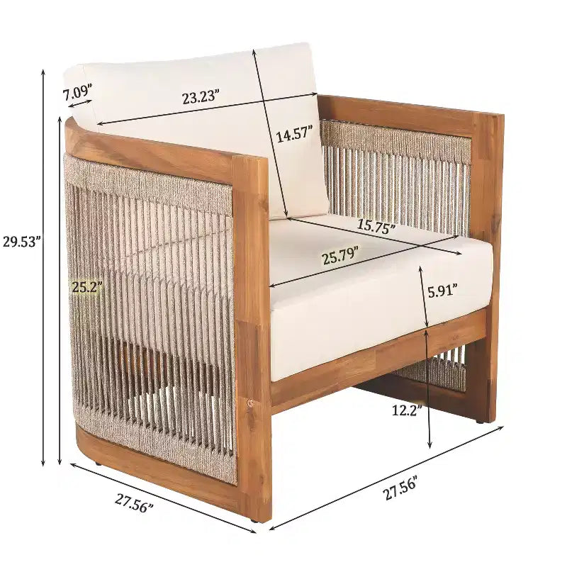 Christopher Knight Home Fauteuil club d'extérieur rustique Atoka en bois d'acacia et corde avec coussin résistant à l'eau