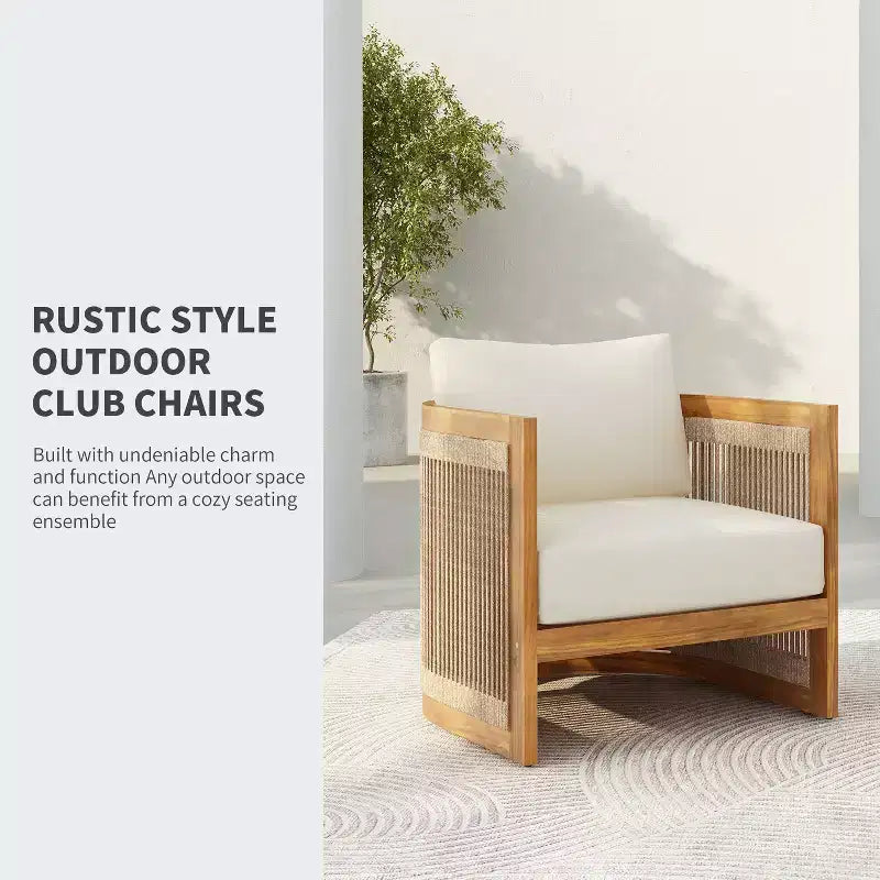 Christopher Knight Home Fauteuil club d'extérieur rustique Atoka en bois d'acacia et corde avec coussin résistant à l'eau