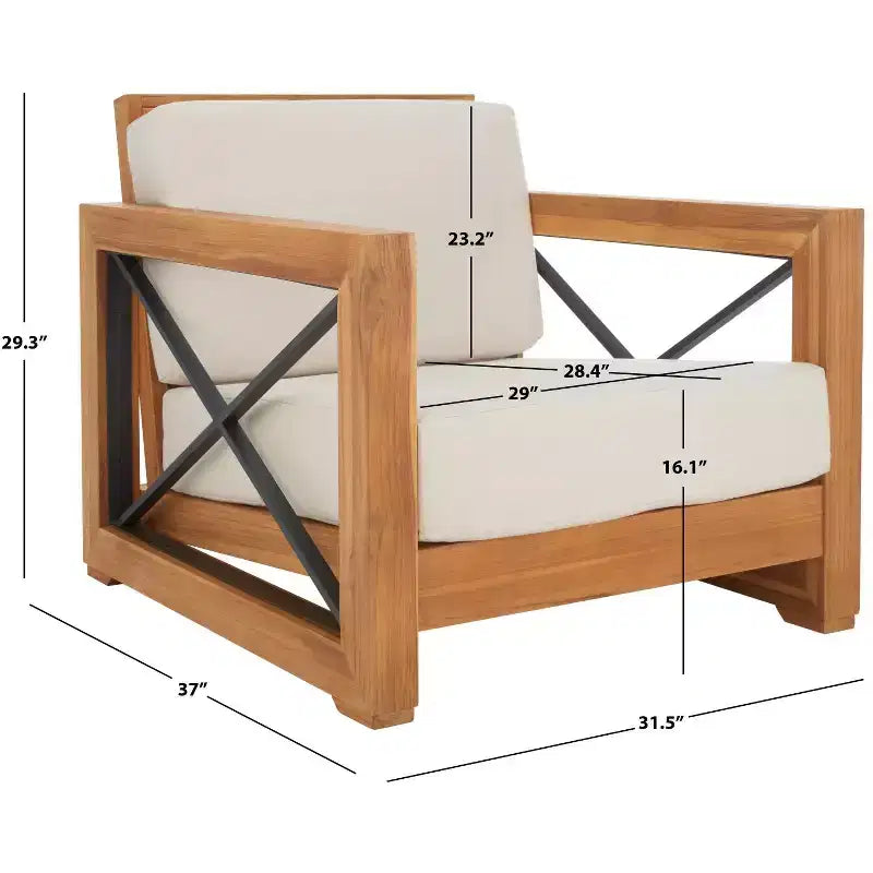 Fauteuil de club Curacao intérieur/extérieur - CPT1009 - Teck brésilien naturel/beige - Safavieh Couture