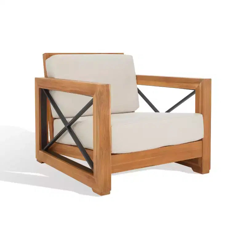 Fauteuil de club Curacao intérieur/extérieur - CPT1009 - Teck brésilien naturel/beige - Safavieh Couture